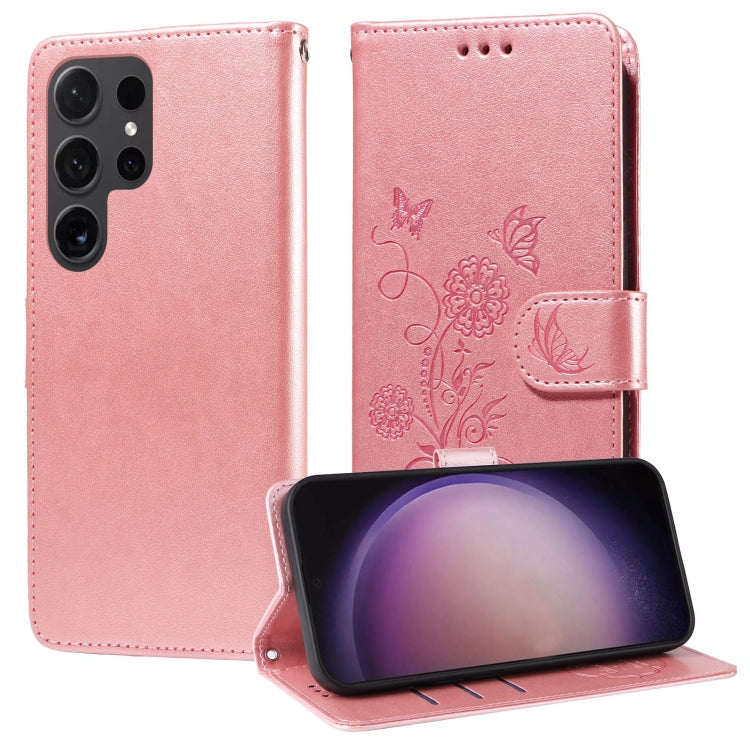 Embossed Butterfly Flowers Leather Phone Case