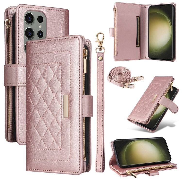 Crossbody Zipper Wallet Rhombus Leather Phone Case, For Samsung Galaxy S23 FE 5G, For Samsung Galaxy S23 Ultra 5G, For Samsung Galaxy S23+ 5G, For Samsung Galaxy S23 5G