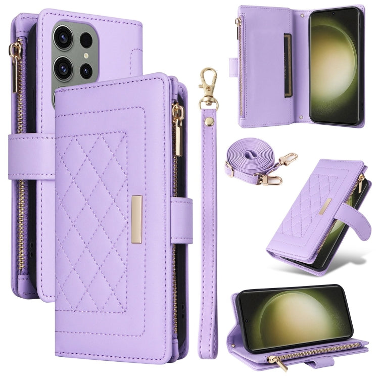 Crossbody Zipper Wallet Rhombus Leather Phone Case, For Samsung Galaxy S23 FE 5G, For Samsung Galaxy S23 Ultra 5G, For Samsung Galaxy S23+ 5G, For Samsung Galaxy S23 5G