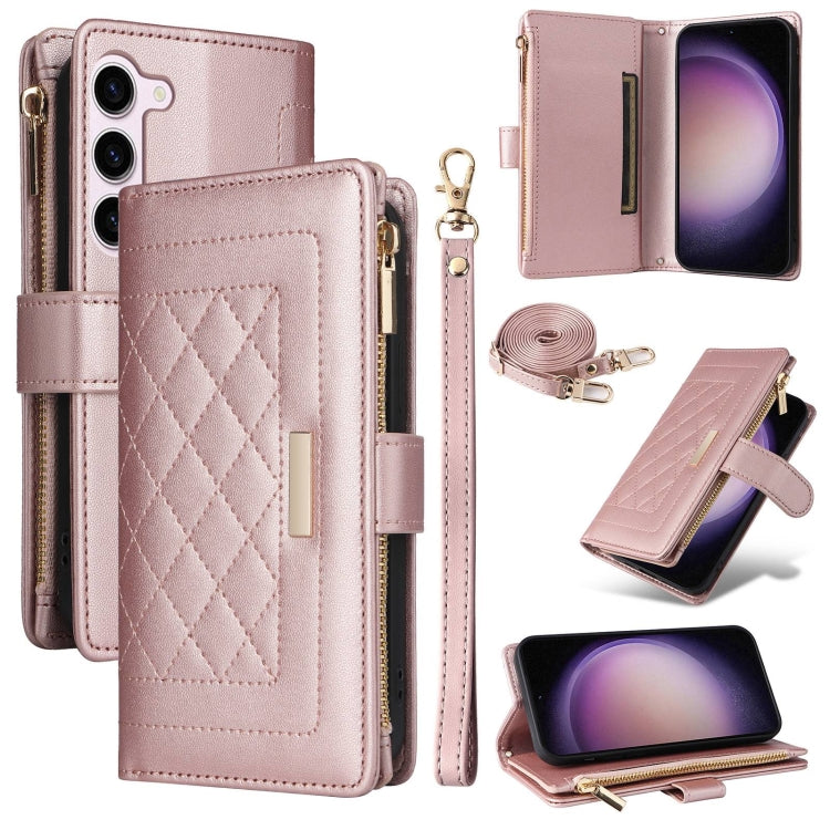 Crossbody Zipper Wallet Rhombus Leather Phone Case, For Samsung Galaxy S23 FE 5G, For Samsung Galaxy S23 Ultra 5G, For Samsung Galaxy S23+ 5G, For Samsung Galaxy S23 5G