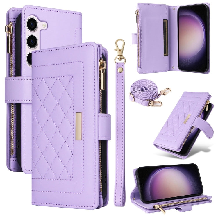 Crossbody Zipper Wallet Rhombus Leather Phone Case, For Samsung Galaxy S23 FE 5G, For Samsung Galaxy S23 Ultra 5G, For Samsung Galaxy S23+ 5G, For Samsung Galaxy S23 5G