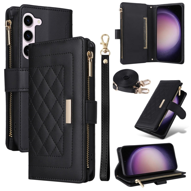 Crossbody Zipper Wallet Rhombus Leather Phone Case, For Samsung Galaxy S23 FE 5G, For Samsung Galaxy S23 Ultra 5G, For Samsung Galaxy S23+ 5G, For Samsung Galaxy S23 5G