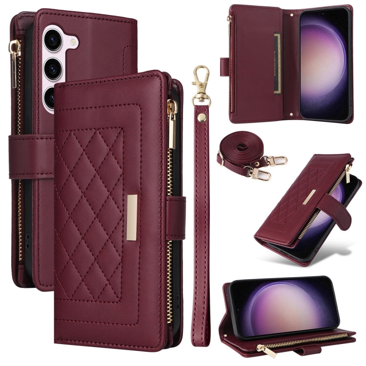 Crossbody Zipper Wallet Rhombus Leather Phone Case, For Samsung Galaxy S23 FE 5G, For Samsung Galaxy S23 Ultra 5G, For Samsung Galaxy S23+ 5G, For Samsung Galaxy S23 5G