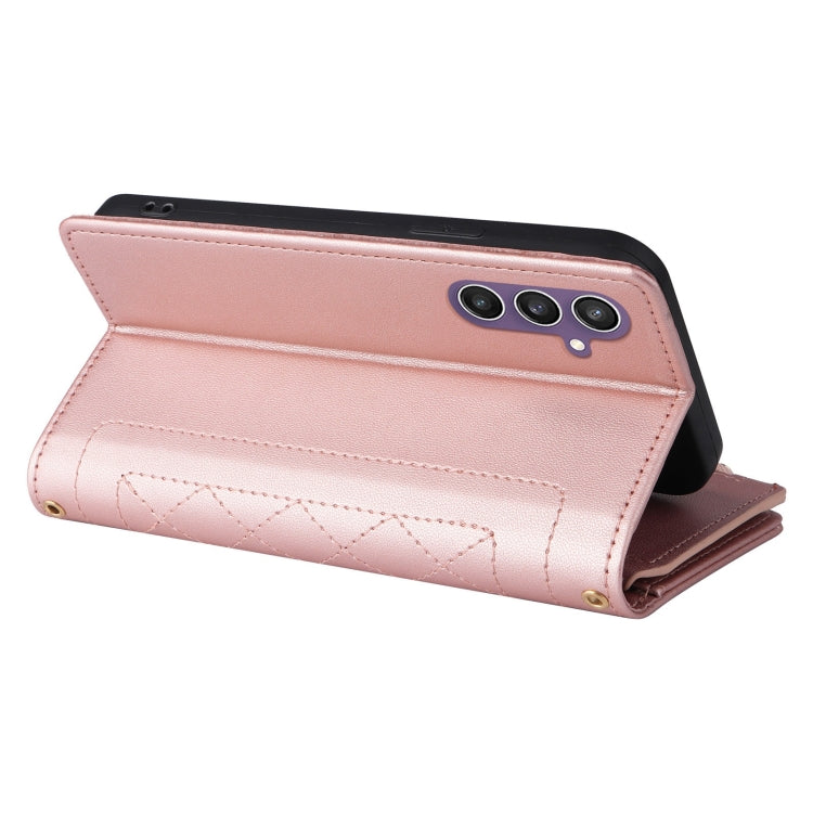 Crossbody Zipper Wallet Rhombus Leather Phone Case, For Samsung Galaxy S23 FE 5G, For Samsung Galaxy S23 Ultra 5G, For Samsung Galaxy S23+ 5G, For Samsung Galaxy S23 5G