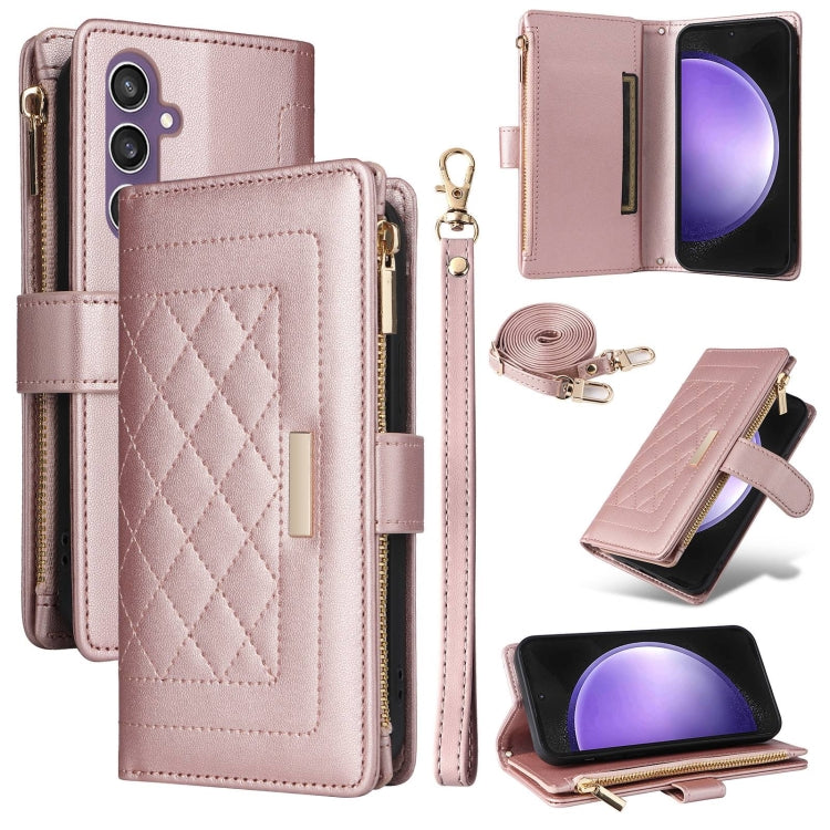 Crossbody Zipper Wallet Rhombus Leather Phone Case, For Samsung Galaxy S23 FE 5G, For Samsung Galaxy S23 Ultra 5G, For Samsung Galaxy S23+ 5G, For Samsung Galaxy S23 5G