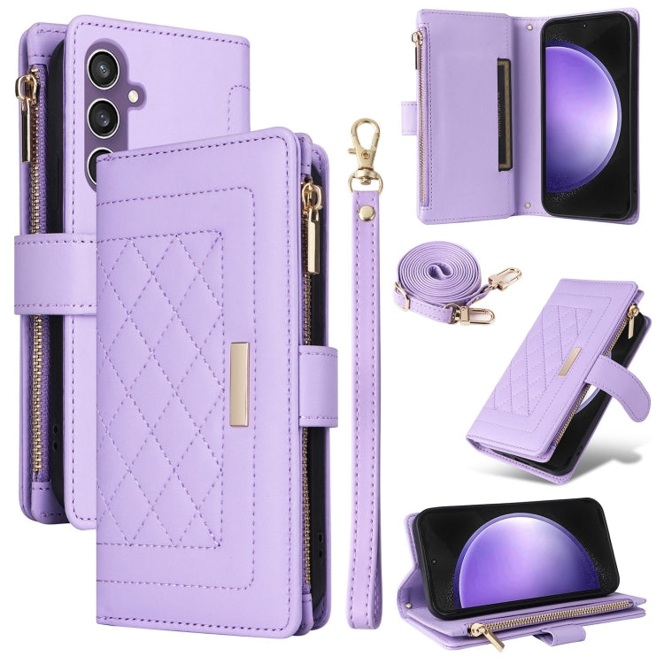 Crossbody Zipper Wallet Rhombus Leather Phone Case, For Samsung Galaxy S23 FE 5G, For Samsung Galaxy S23 Ultra 5G, For Samsung Galaxy S23+ 5G, For Samsung Galaxy S23 5G