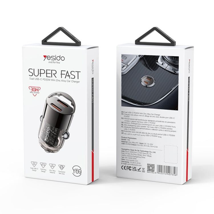 Yesido Y69 PD30W Dual USB-C / Type-C Zinc Alloy Mini Car Charger