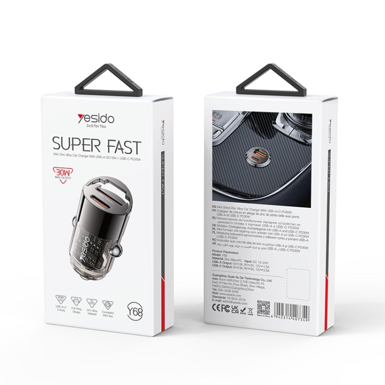 Yesido Y68 PD30W Type-C + QC18W USB Zinc Alloy Mini Car Charger