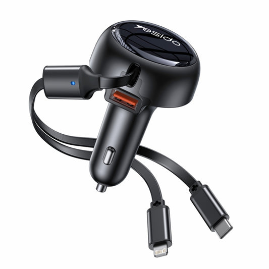 Yesido Y61 53W Type-C + 8 Pin Retractable Cable 3 in 1 Car Charger
