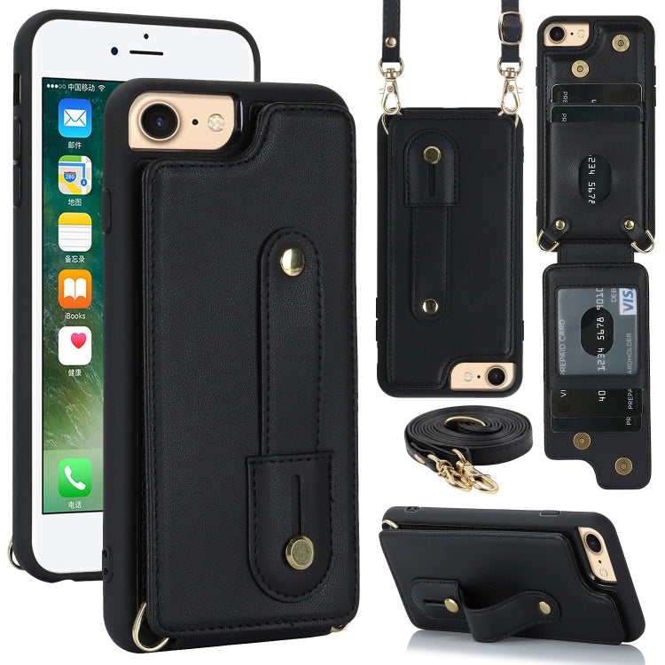 Wristband Vertical Flip Wallet Back Cover Phone Case with Long Lanyard, For iPhone 15 Pro Max, For iPhone 15, For iPhone SE 2022 / 2020 / 8, For iPhone XS Max