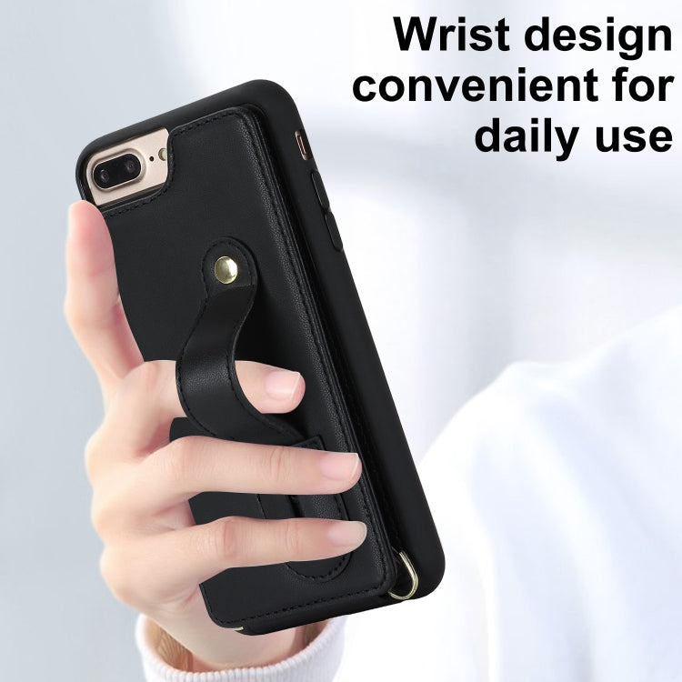 Wristband Vertical Flip Wallet Back Cover Phone Case with Long Lanyard