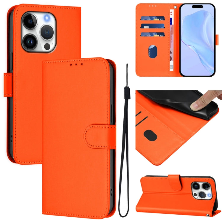 Skin Feel Solid Color Leather Phone Case with Lanyard