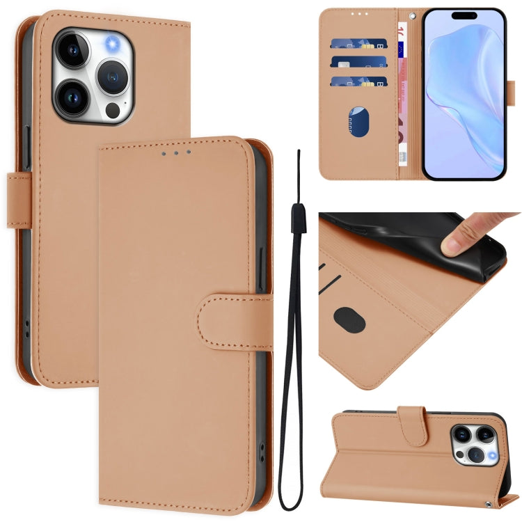 Skin Feel Solid Color Leather Phone Case with Lanyard