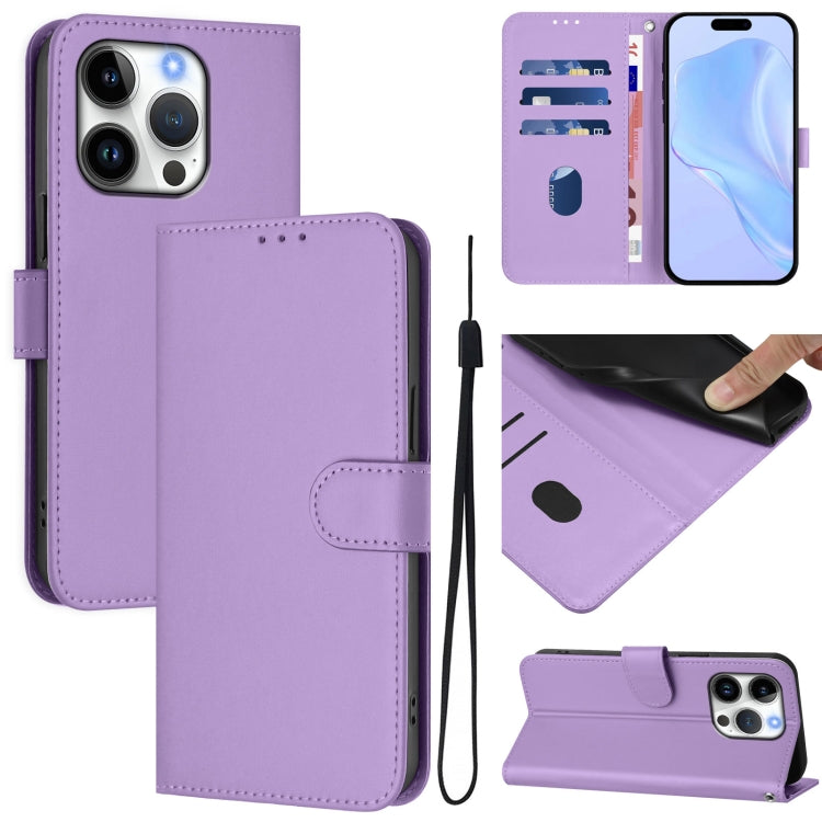 Skin Feel Solid Color Leather Phone Case with Lanyard