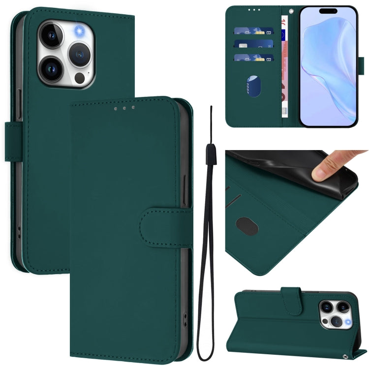 Skin Feel Solid Color Leather Phone Case with Lanyard