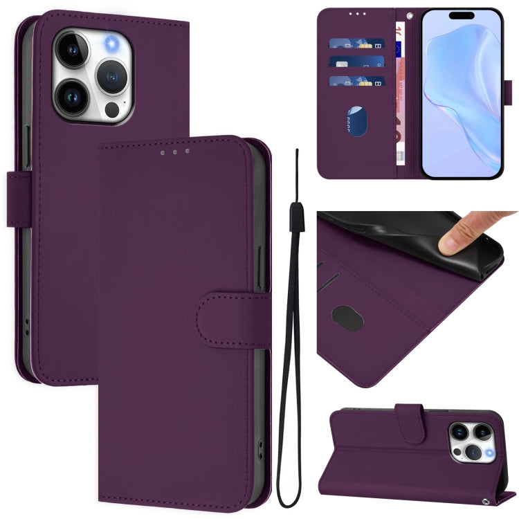 Skin Feel Solid Color Leather Phone Case with Lanyard