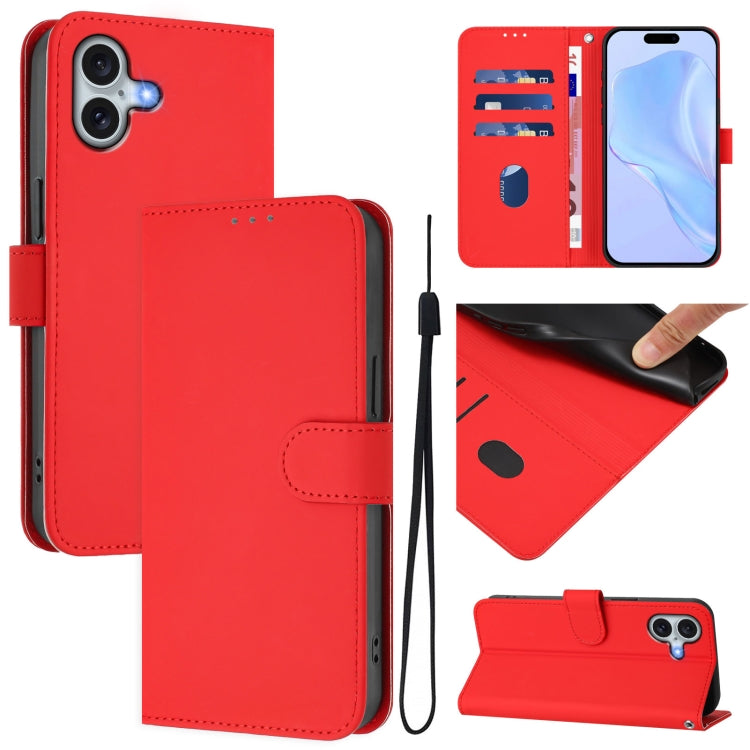 Skin Feel Solid Color Leather Phone Case with Lanyard
