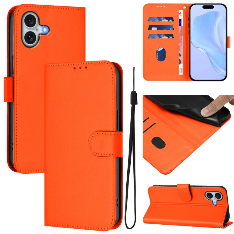 Skin Feel Solid Color Leather Phone Case with Lanyard