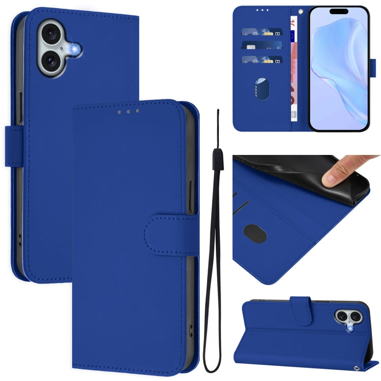 Skin Feel Solid Color Leather Phone Case with Lanyard