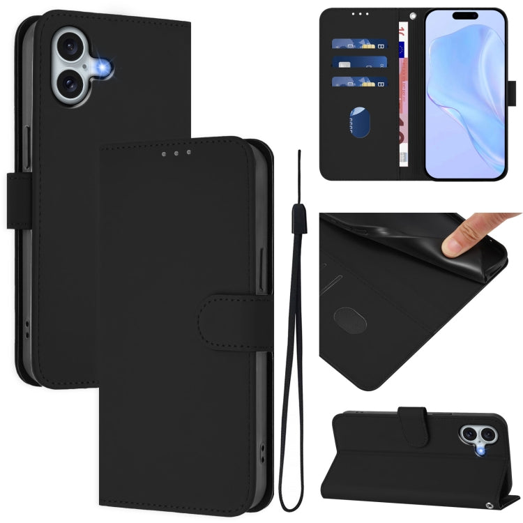 Skin Feel Solid Color Leather Phone Case with Lanyard