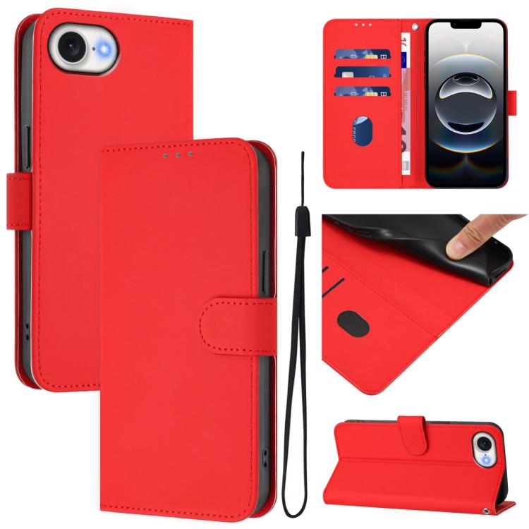 Skin Feel Solid Color Leather Phone Case with Lanyard