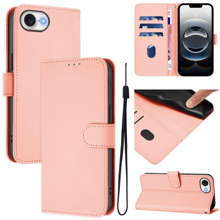 Skin Feel Solid Color Leather Phone Case with Lanyard