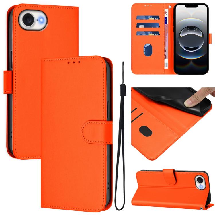 Skin Feel Solid Color Leather Phone Case with Lanyard