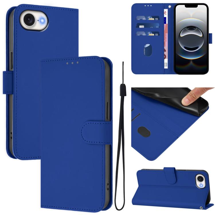 Skin Feel Solid Color Leather Phone Case with Lanyard