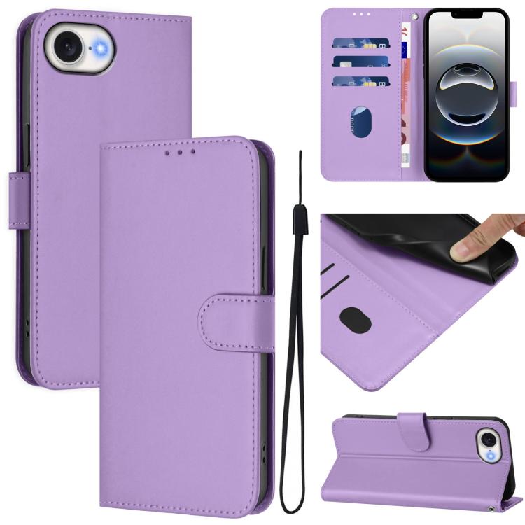 Skin Feel Solid Color Leather Phone Case with Lanyard