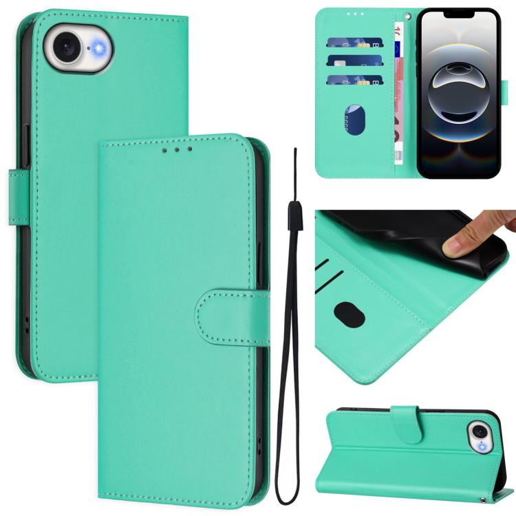 Skin Feel Solid Color Leather Phone Case with Lanyard