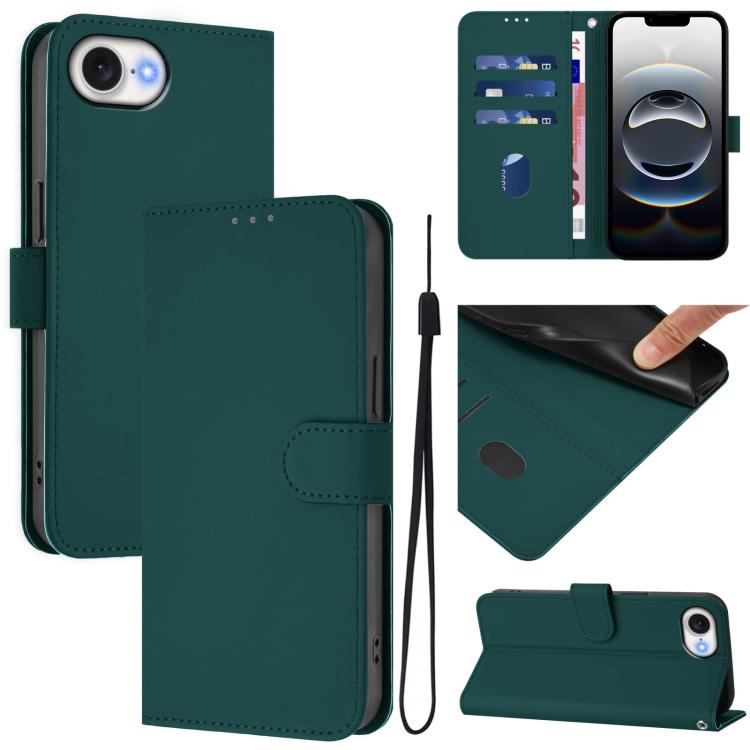 Skin Feel Solid Color Leather Phone Case with Lanyard