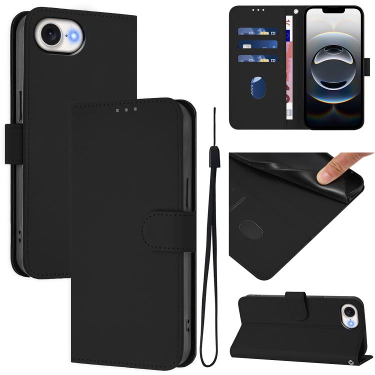 Skin Feel Solid Color Leather Phone Case with Lanyard