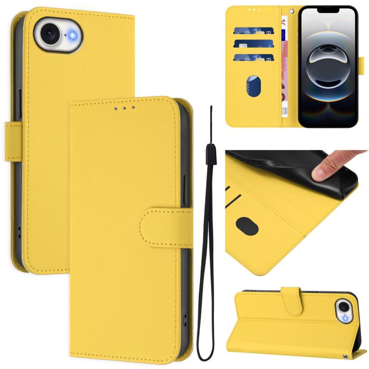 Skin Feel Solid Color Leather Phone Case with Lanyard