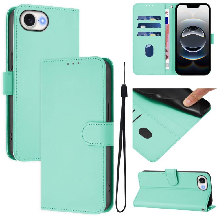 Skin Feel Solid Color Leather Phone Case with Lanyard
