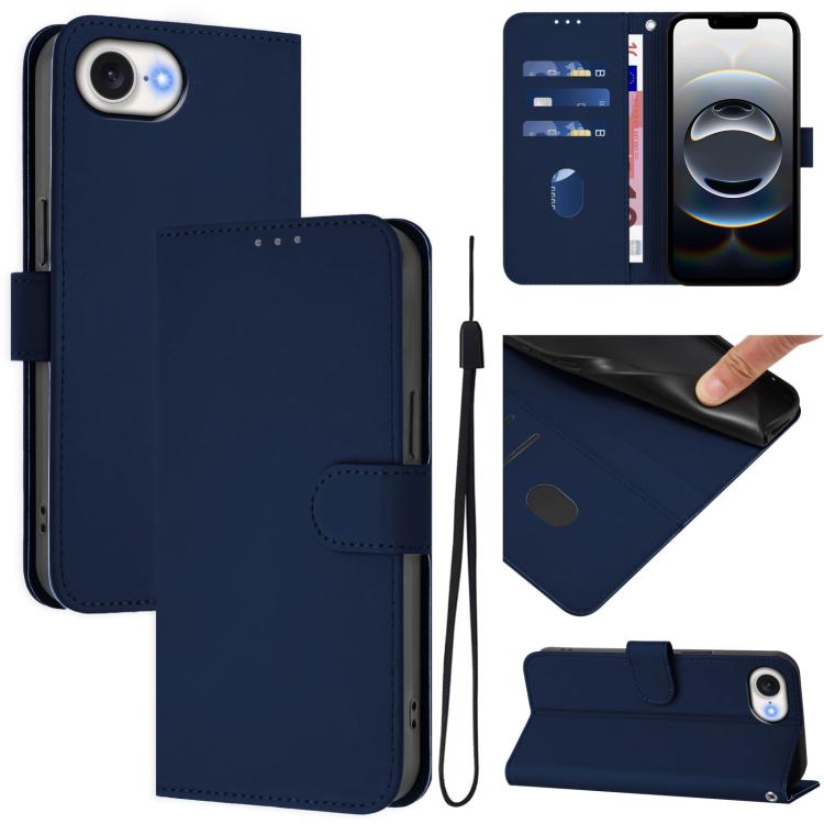 Skin Feel Solid Color Leather Phone Case with Lanyard