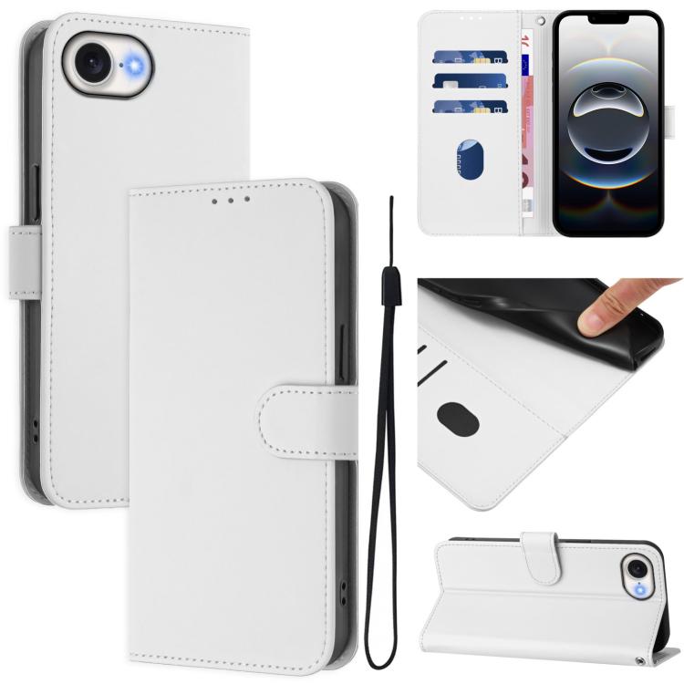 Skin Feel Solid Color Leather Phone Case with Lanyard