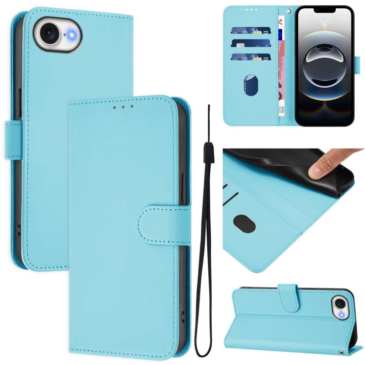 Skin Feel Solid Color Leather Phone Case with Lanyard