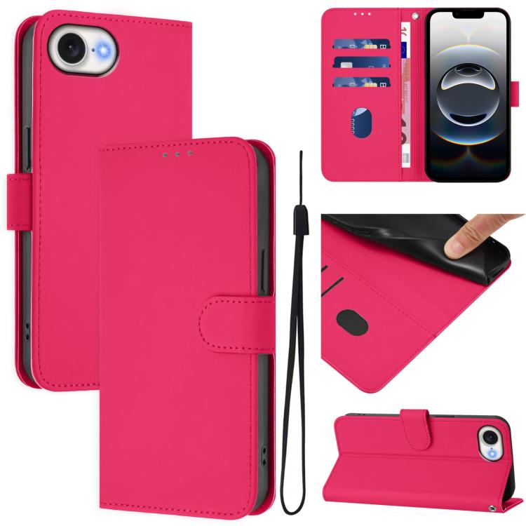 Skin Feel Solid Color Leather Phone Case with Lanyard