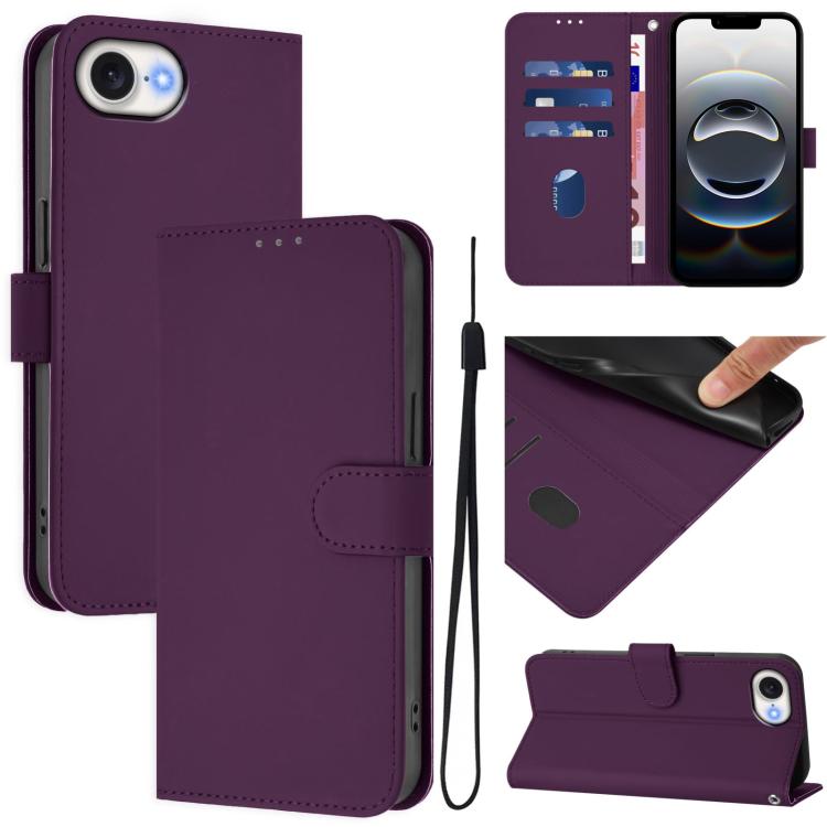 Skin Feel Solid Color Leather Phone Case with Lanyard