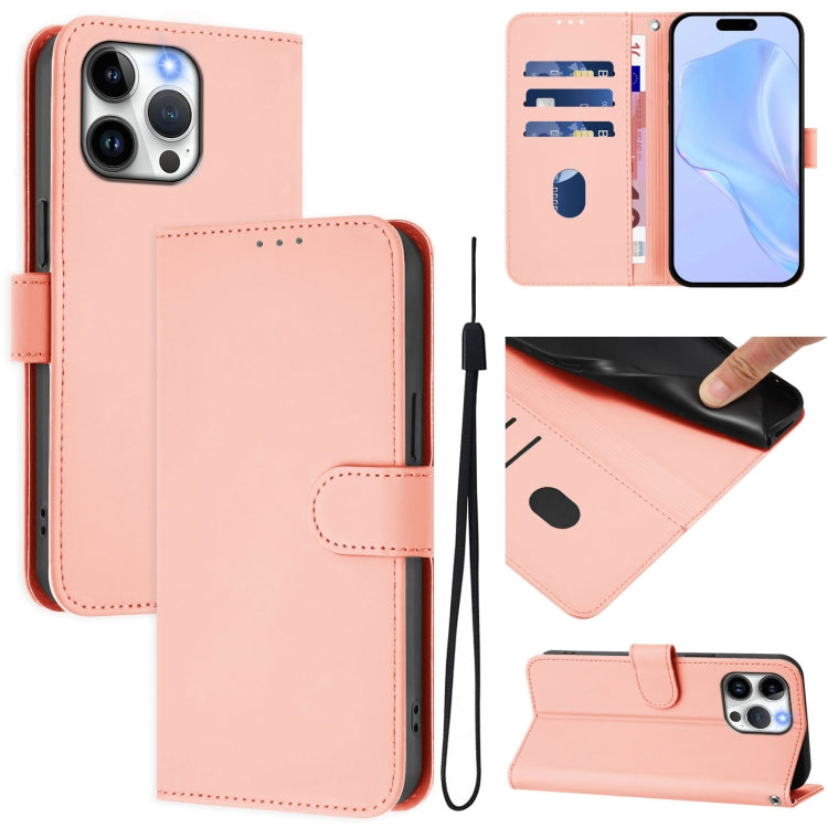 Skin Feel Solid Color Leather Phone Case with Lanyard