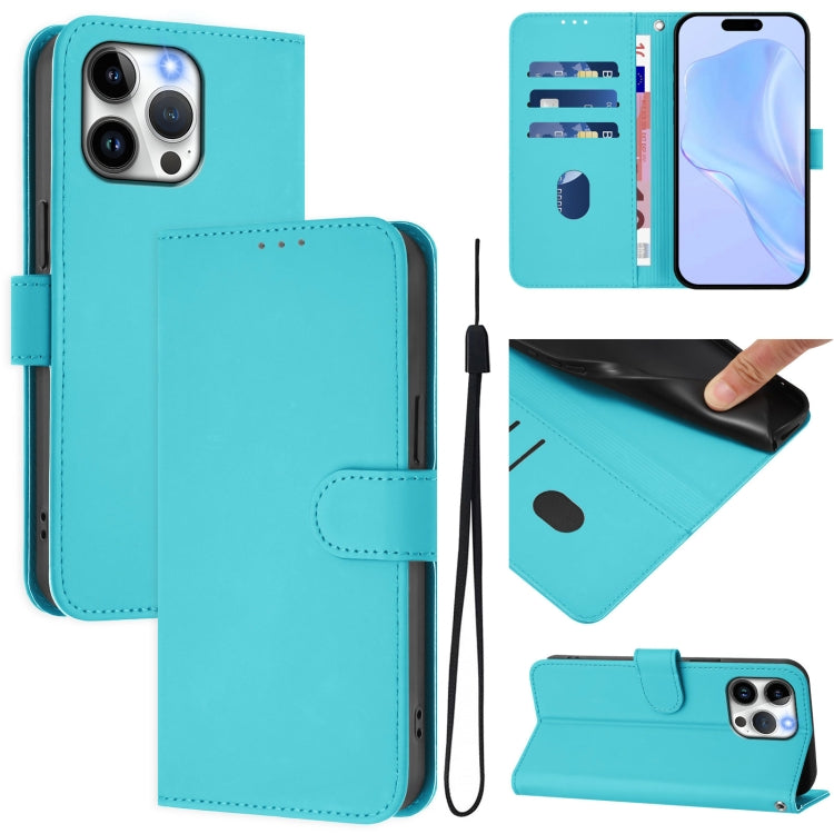 Skin Feel Solid Color Leather Phone Case with Lanyard