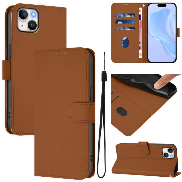 Skin Feel Solid Color Leather Phone Case with Lanyard