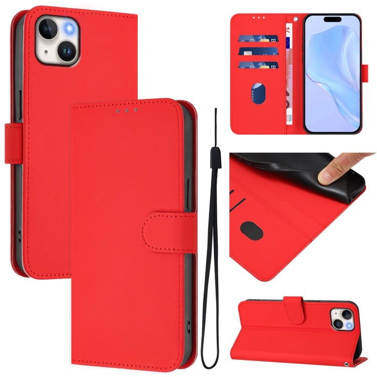 Skin Feel Solid Color Leather Phone Case with Lanyard