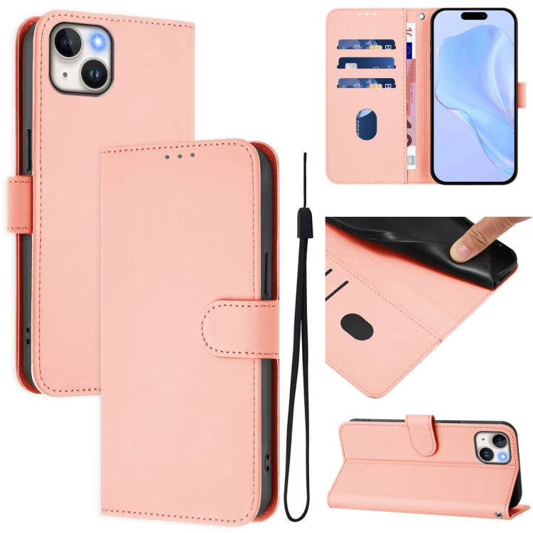 Skin Feel Solid Color Leather Phone Case with Lanyard