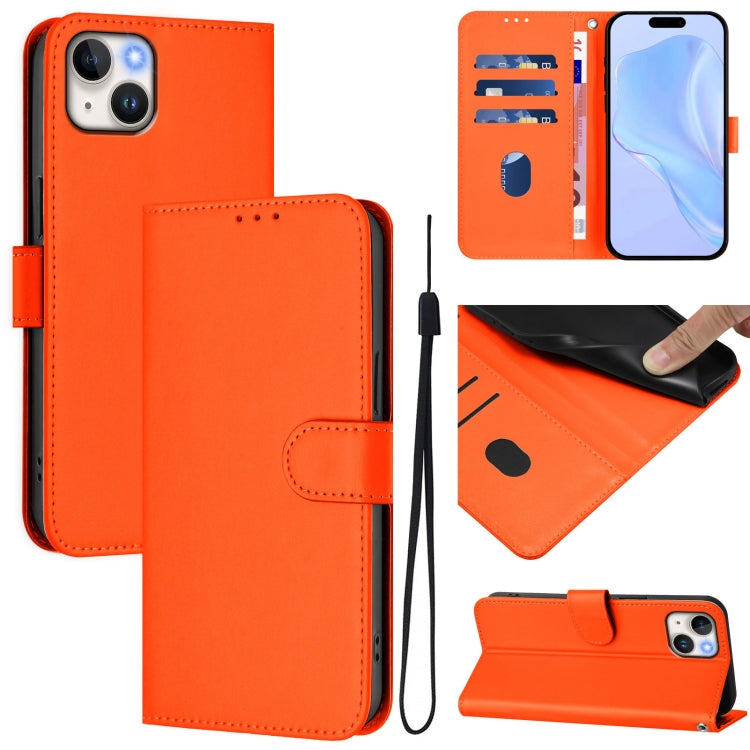 Skin Feel Solid Color Leather Phone Case with Lanyard