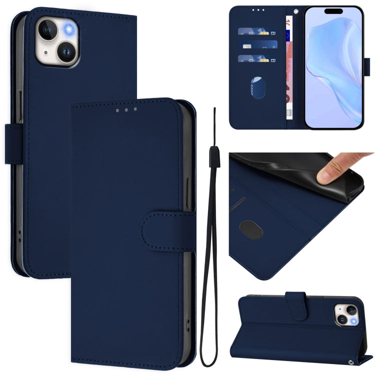 Skin Feel Solid Color Leather Phone Case with Lanyard