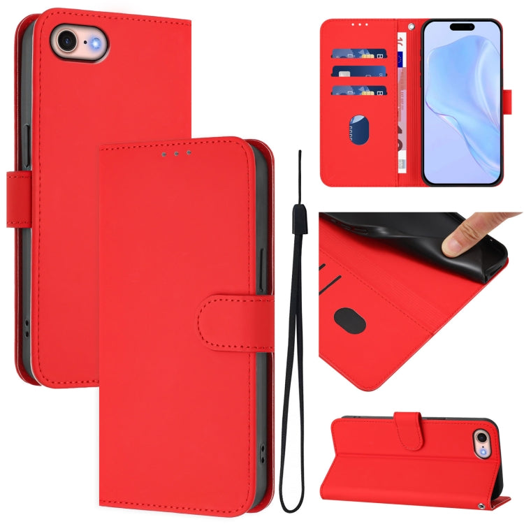 Skin Feel Solid Color Leather Phone Case with Lanyard
