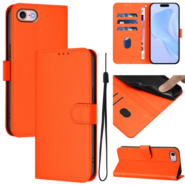 Skin Feel Solid Color Leather Phone Case with Lanyard