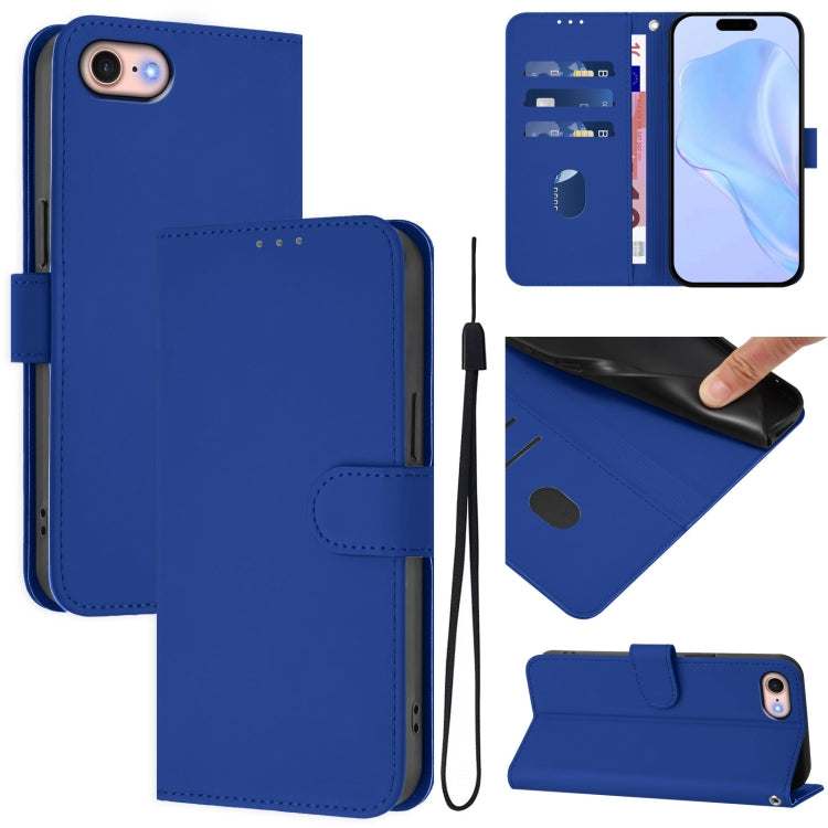 Skin Feel Solid Color Leather Phone Case with Lanyard