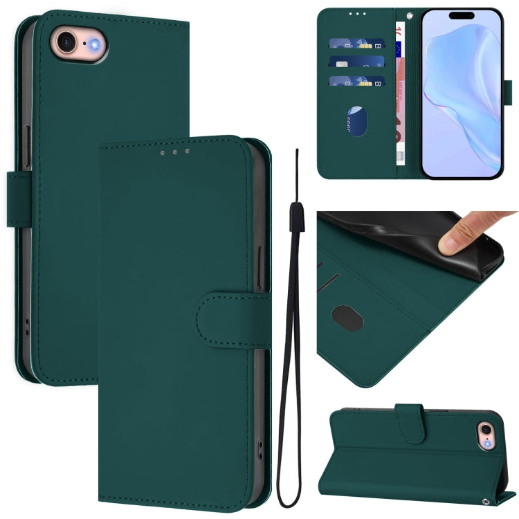 Skin Feel Solid Color Leather Phone Case with Lanyard